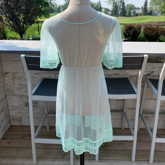 Vintage 1960s Movie Star Mint Chiffon Babydoll Peignoir Robe Short Dressing Gown - Picture 6 of 16